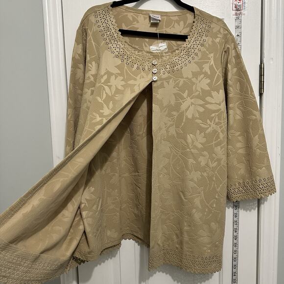 Adriace Dilafield Top Womens Size XXL Green Laser 2fer Long Sleeve Tunic Top - Picture 9 of 16